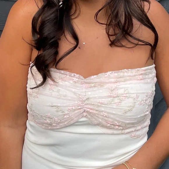 White Strapless Sheath Long Formal Prom Dresses Elegant Party Dresses