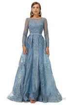 A-Line Tulle Beading Mermaid Long sleeves Prom Dresses with Overskirt