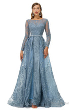 A-Line Tulle Beading Mermaid Long sleeves Prom Dresses with Overskirt