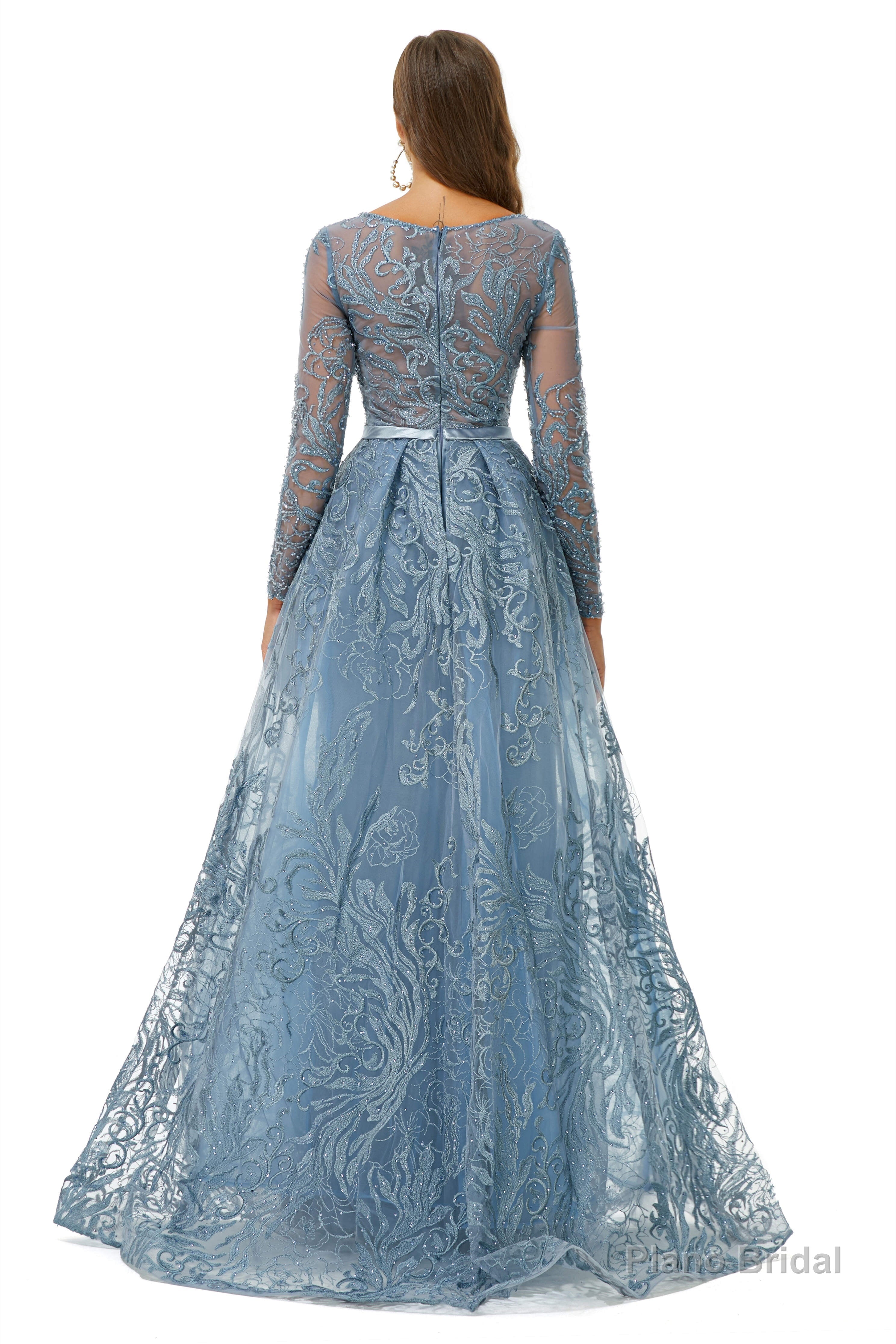 A-Line Tulle Beading Mermaid Long sleeves Prom Dresses with Overskirt