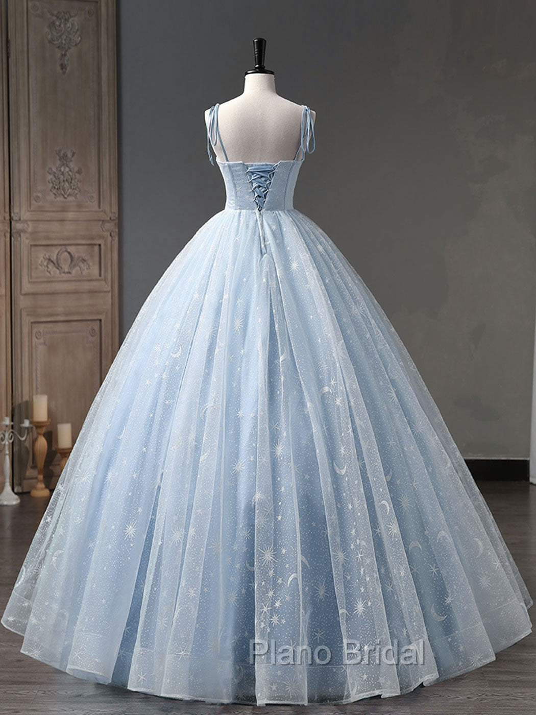 Blue A-Line Tulle Long Formal Prom Dresses, Blue Formal Sweet 16 Dresses Secondary image