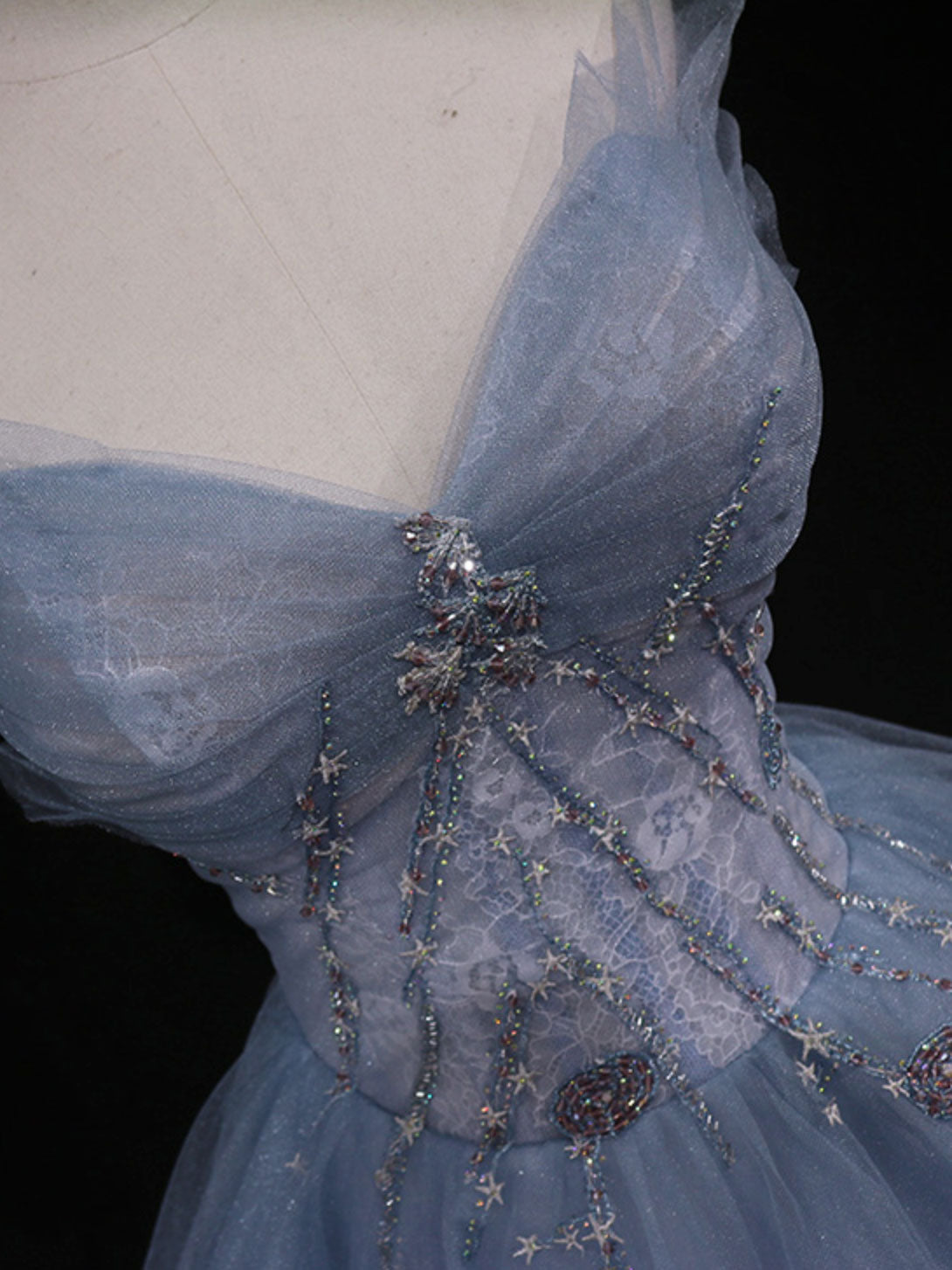Blue A-Line Tulle Long Formal Prom Dresses, Blue Tulle Formal Graduation Dresses Secondary image