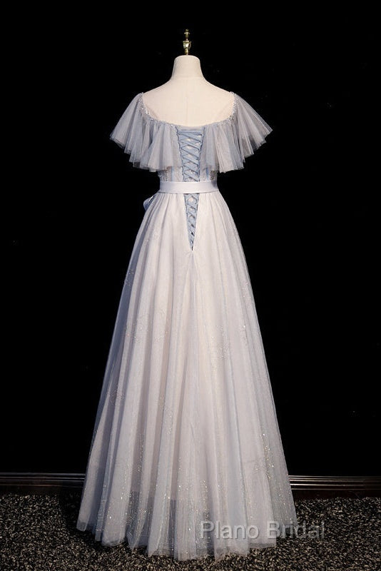 Blue And Pink Beaded Tulle Lovely A-Line Long Party Dresses, Tulle Formal Dresses Formal Prom Dresses Secondary image