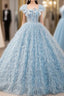 Blue Ball Gown Off the Shoulder Quinceanera Dresses