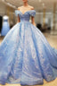 Blue Ball Gown Off-the-shoulder Sequins Quinceanera Dresses