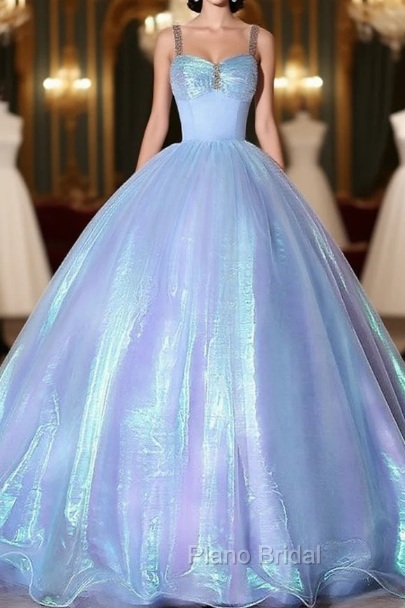 Blue Ball Gown Organza Straps Beading Quinceanera Dresses Main image