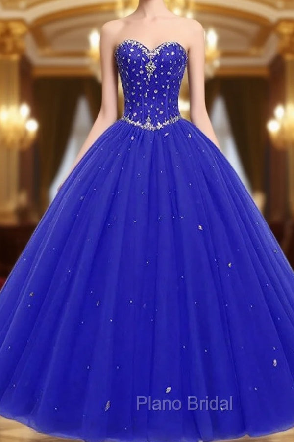 Blue Ball Gown Sweetheart Neck 16 Birthday Dresses With Crystal Main image