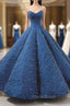 Blue Ball Gown Sweetheart Sequins Wedding Dresses With Beading