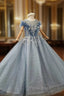 Blue Ball Gown Tulle Appliques Beading Flwoer Girl Dresses