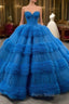 Blue Ball Gown Tulle Pink Tulle Pleats Beading Formal Prom Dresses