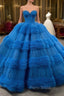 Blue Ball Gown Tulle Pink Tulle Pleats Beading Formal Prom Dresses