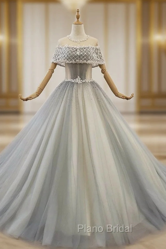 Blue Ball Gown Tulle Sequins Floor Length Wedding Dresses Main image