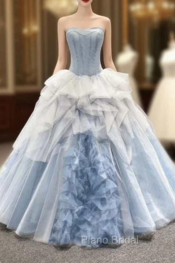 Blue Ball Gown Tulle Sweetheart Sleevelss Princess Formal Prom Dresses Main image