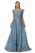 Beaded Cap Sleeves Prom Dresses with Overskirt