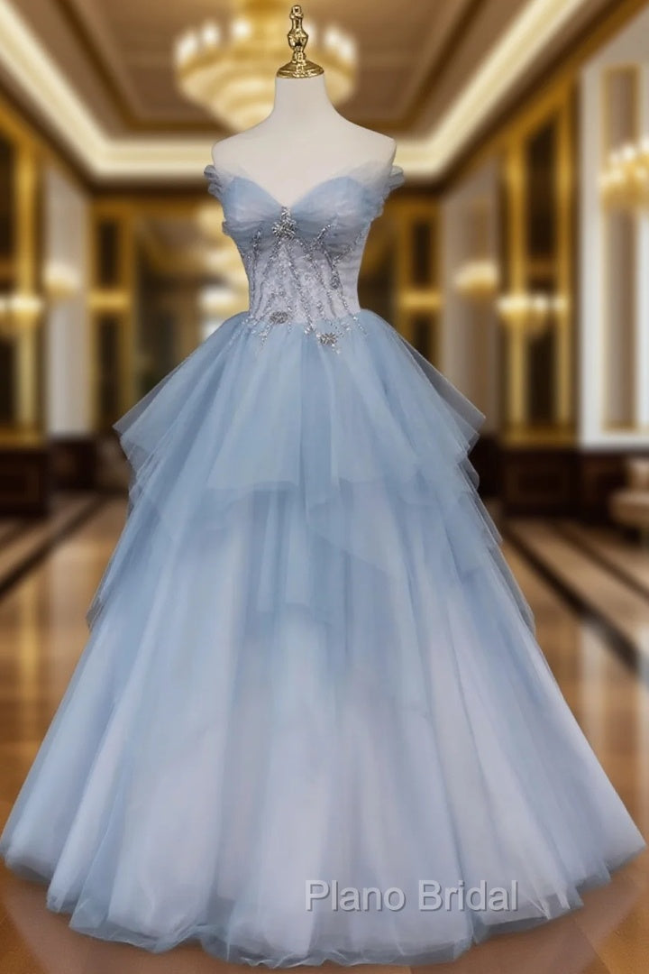 Blue Beaded Sweetheart Long Evening Dresses Blue Formal Prom Dresses Formal Prom Dresses shops Main image