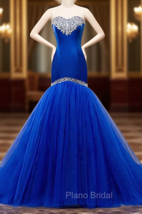 Blue Bodice Lace Up Mermaid Sweetheart Tulle Wedding Dresses Main image