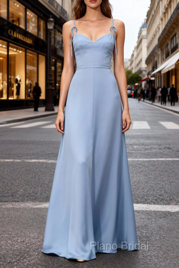 Blue Chiffon A Line Long Bridesmaid Dresses