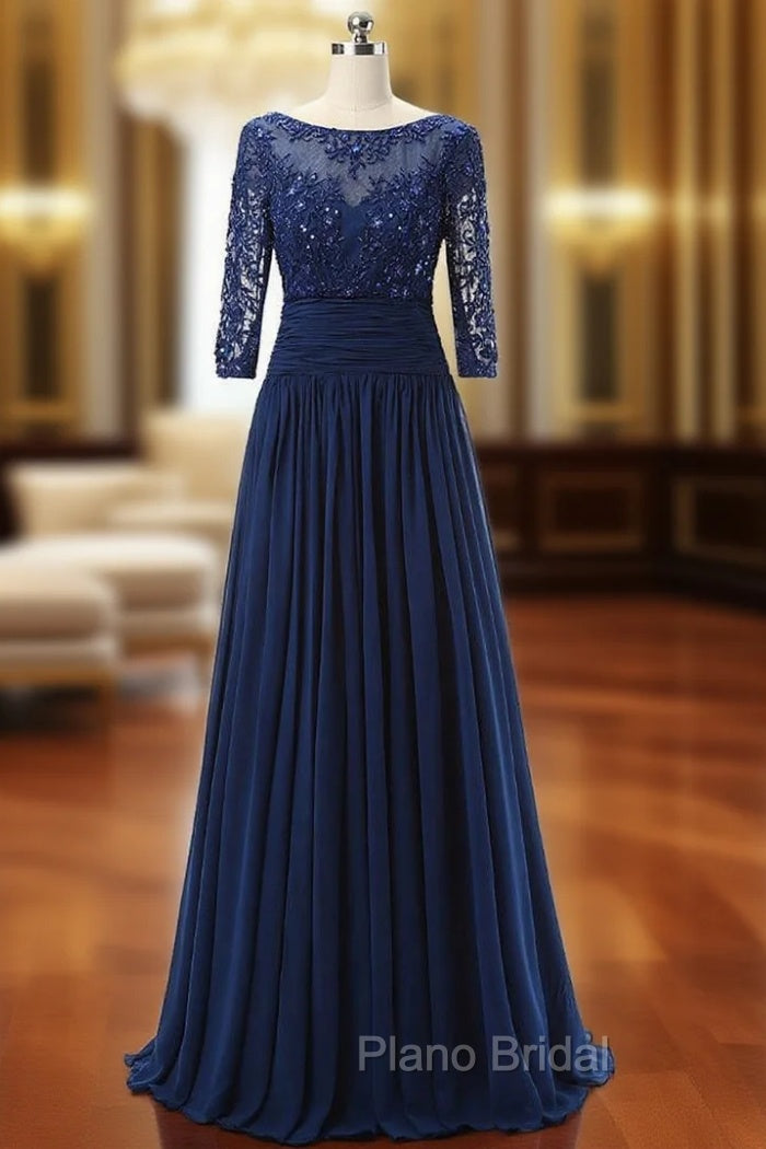 Blue Chiffon Scoop Neck Lace Short Sleeve Mother Of The Bride Dresses Main image