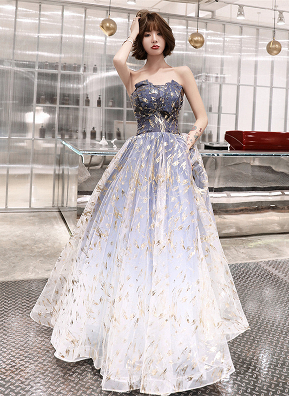 Blue Cute Tulle Gradient Long Party Dresses, A-Line Blue Formal Prom Dresses Formal Evening Dresses Secondary image