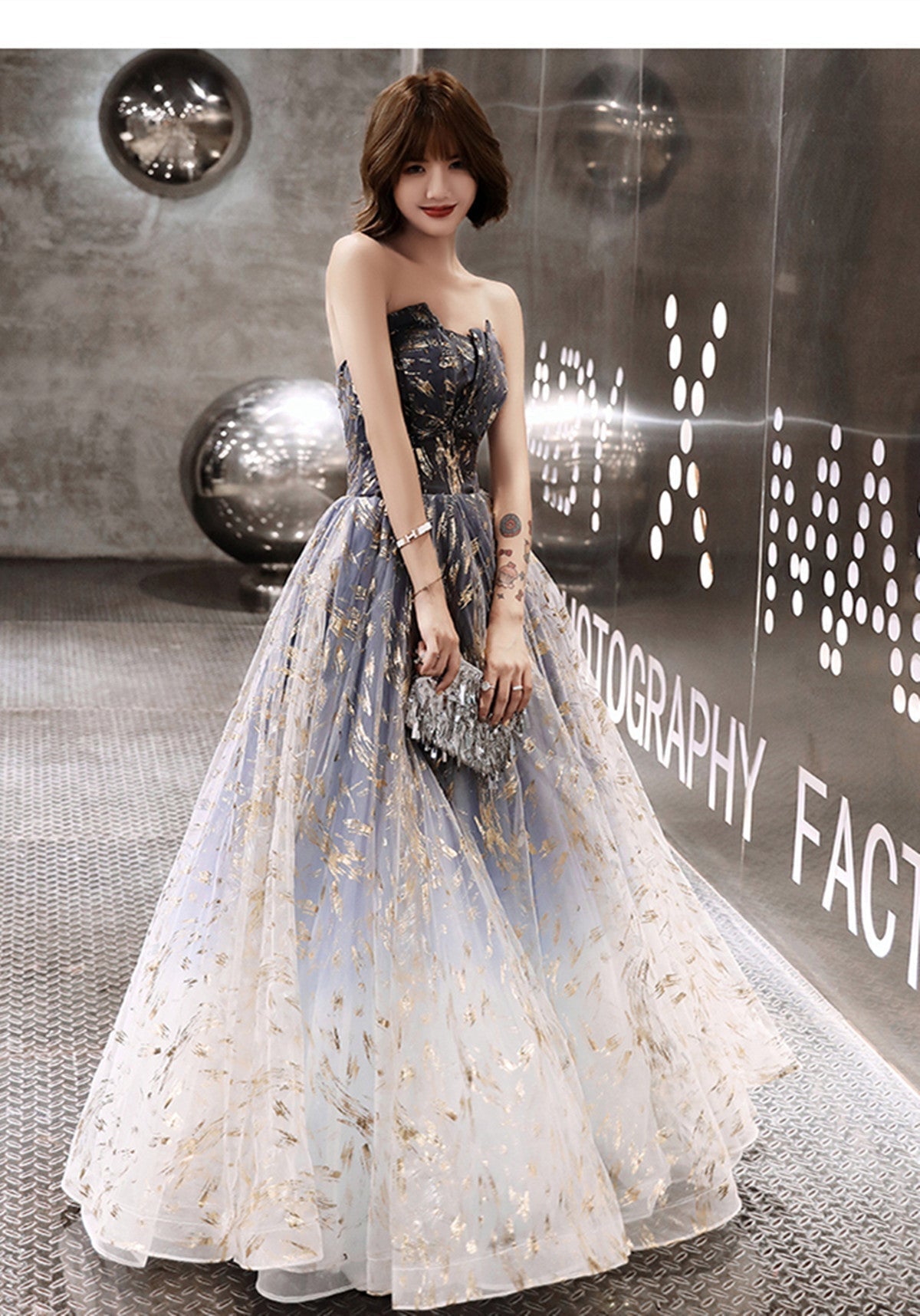 Blue Cute Tulle Gradient Long Party Dresses, A-Line Blue Formal Prom Dresses Formal Evening Dresses