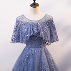 Blue Elegant A-Line Long Formal Prom Dresses, Blue Formal Evening Gown Graduation Dresses