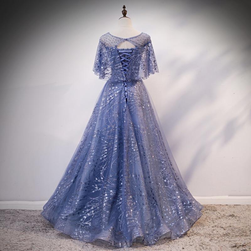 Blue Elegant A-Line Long Formal Prom Dresses, Blue Formal Evening Gown Graduation Dresses
