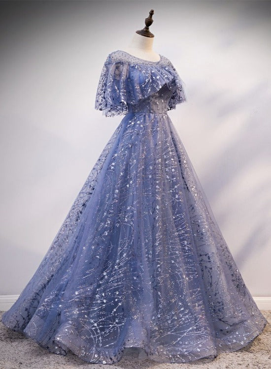 Blue Elegant A-Line Long Formal Prom Dresses, Blue Formal Evening Gown Graduation Dresses Main image