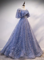 Blue Elegant A-Line Long Formal Prom Dresses, Blue Formal Evening Gown Graduation Dresses