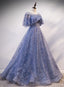 Blue Elegant A-Line Long Formal Prom Dresses, Blue Formal Evening Gown Graduation Dresses
