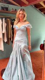 Blue Elegant Simple Off Shoulder Long Satin Formal Prom Dresses Formal Evening Dresses Party Dresses Birthday Dresses Graduation Dresses