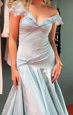 Blue Elegant Simple Off Shoulder Long Satin Formal Prom Dresses Formal Evening Dresses Party Dresses Birthday Dresses Graduation Dresses
