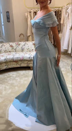 Blue Elegant Simple Off Shoulder Long Satin Formal Prom Dresses Formal Evening Dresses Party Dresses Birthday Dresses Graduation Dresses