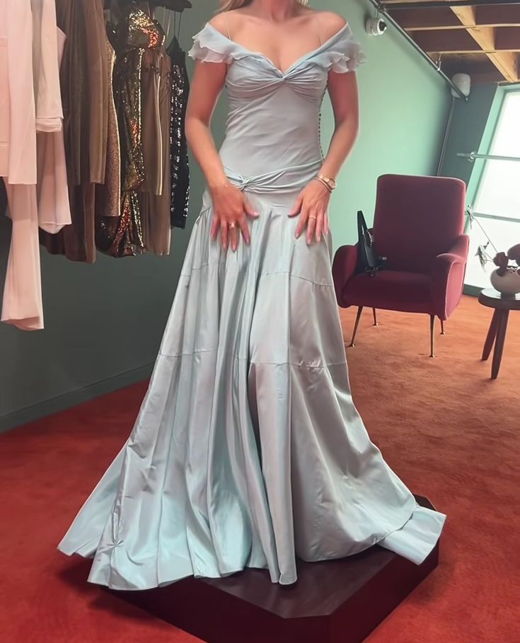 Blue Elegant Simple Off Shoulder Long Satin Formal Prom Dresses Formal Evening Dresses Party Dresses Birthday Dresses Graduation Dresses