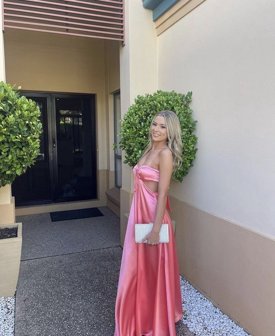 Charming Pink Sweetheart Backless Long Formal Prom Dresses