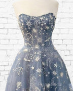 Blue Embroidery Tulle Dresses