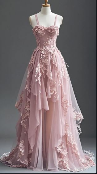 Blue Fairytale A-Line Hi-Lo Formal Prom Dresses For Masquerade Tulle&Lace Applique Spaghetti Strap Formal Evening Dresses