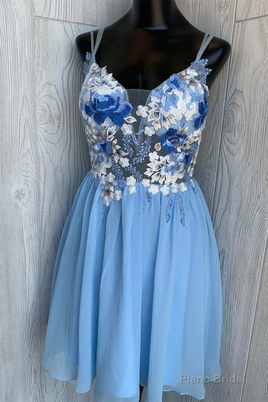 Blue Floral Embroidered A-line Short Homecoming Dresses Main image