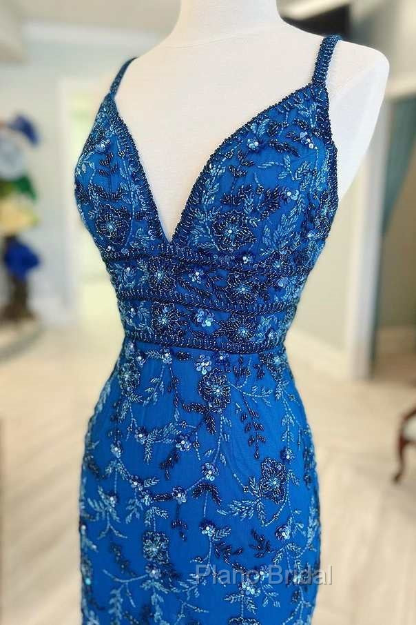 Blue Floral Lace Beaded Lace-Up Back Cocktail Dresses Secondary image