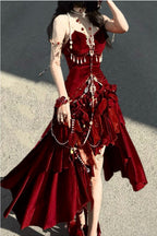 Blue/Burgundy Gorgeous Elegant Delicate Beaded Spaghetti Strap Long Ruffled Velvet Ball Gown Formal Evening Gown Party Dresses