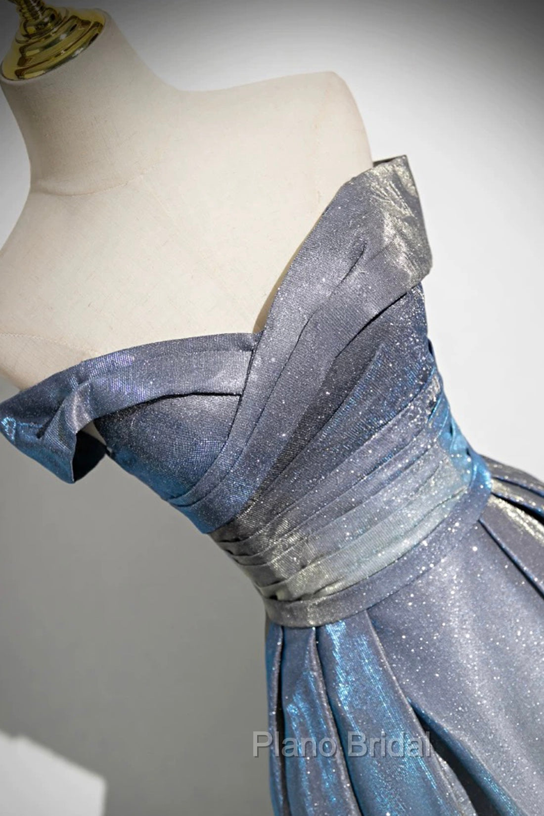 Blue Gradient A-Line Floor Length Formal Prom Dresses, Blue Off The Shoulder Evening Party Dresses Secondary image