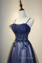 Blue Gradient A-line Tulle Long Formal Dresses Graduation Dresses Woman