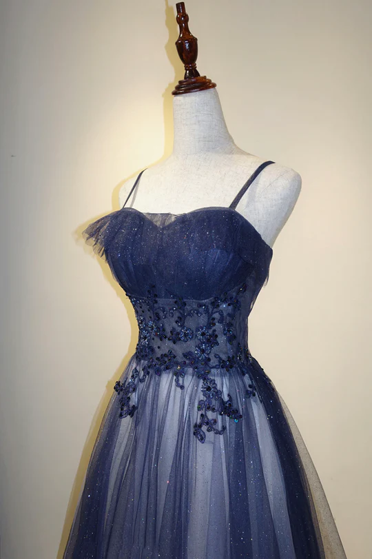 Blue Gradient A-Line Tulle Long Formal Dresses, Floor Length Formal Prom Dresses