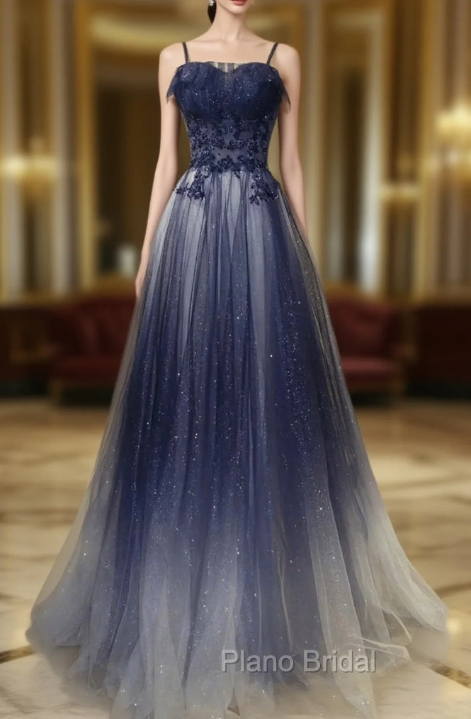 Blue Gradient A-line Tulle Long Formal Dresses Graduation Dresses Woman Main image
