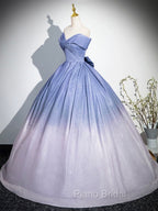 Blue Gradient-Color Glitter Sequins Formal Prom Dresses, A-Line Off-The-Shoulder Blue Princess Formal Dresses