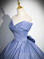 Blue Gradient-Color Glitter Sequins Formal Prom Dresses, A-Line Off-The-Shoulder Blue Princess Formal Dresses