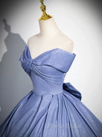 Blue Gradient-Color Glitter Sequins Formal Prom Dresses, A-Line Off-The-Shoulder Blue Princess Formal Dresses
