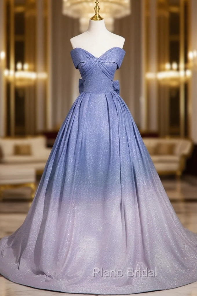 Blue Gradient-Color Glitter Sequins Formal Prom Dresses, A-Line Off-The-Shoulder Blue Princess Formal Dresses Main image