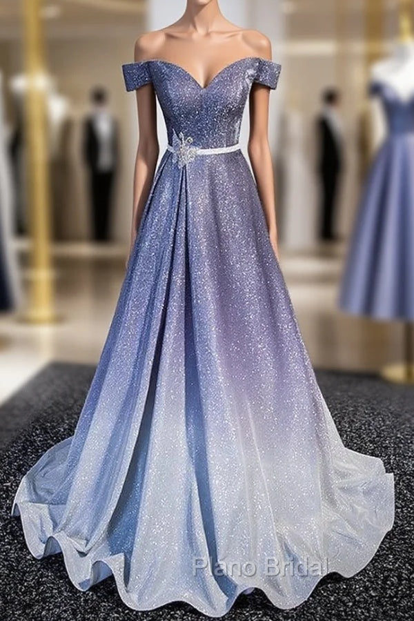 Blue Gradient Off the Shoulder Formal Prom Dresses Main image