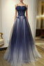 Blue Gradient Straps Tulle Long Party Dresses with Lace Blue Junior Formal Prom Dresses Formal Prom Dresses shops