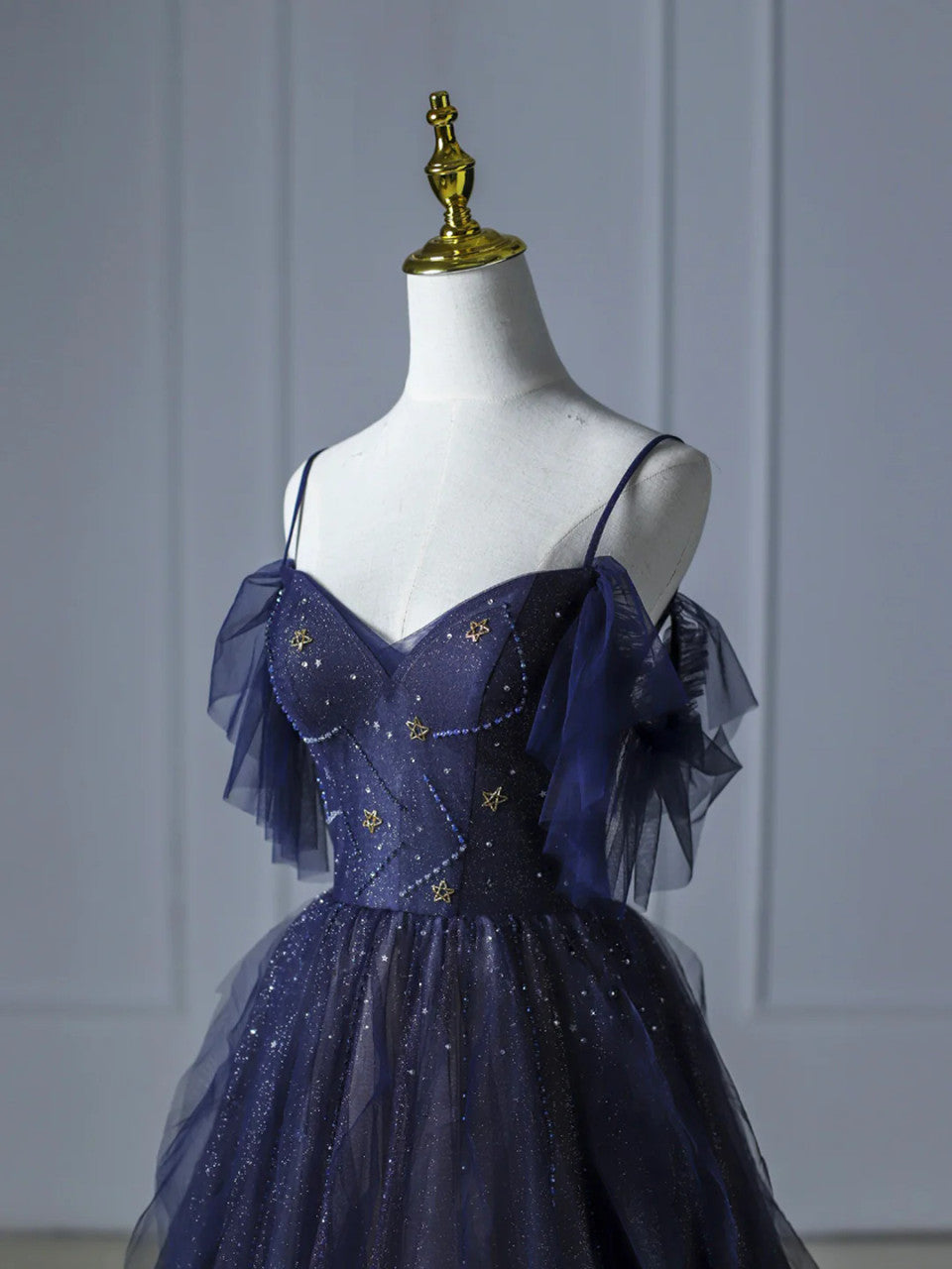 Blue Gradient Tulle Straps Beading Formal Prom Dresses Secondary image